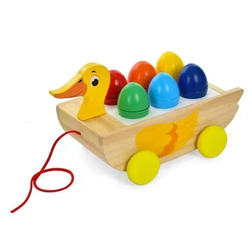 Игрушка-каталка для малышей Утенок на шнуровке из дерева 25х16,5 см Разноцветный (150-98-MD1951)