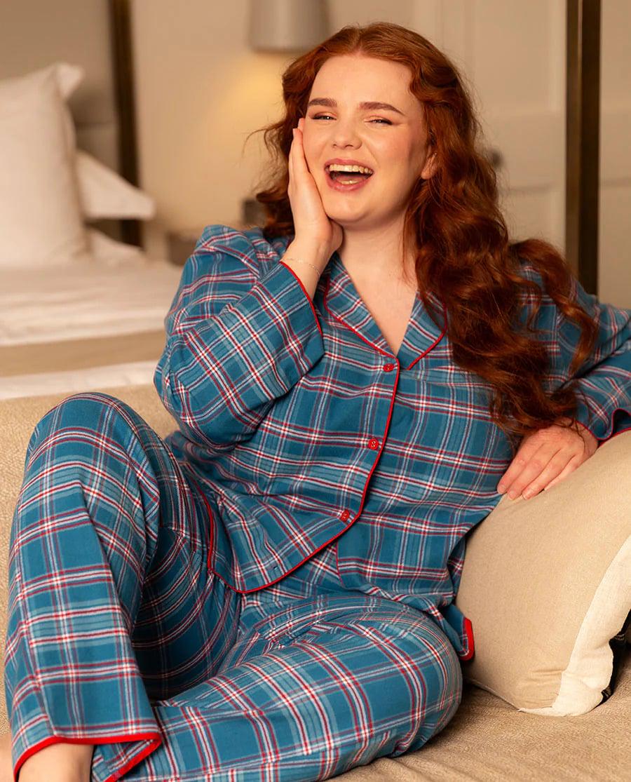 Пижама женская жакет с длинным рукавом и брюки CYBERJAMMIES Montana 0495/0496 16 в клетку XL Голубой (24010)