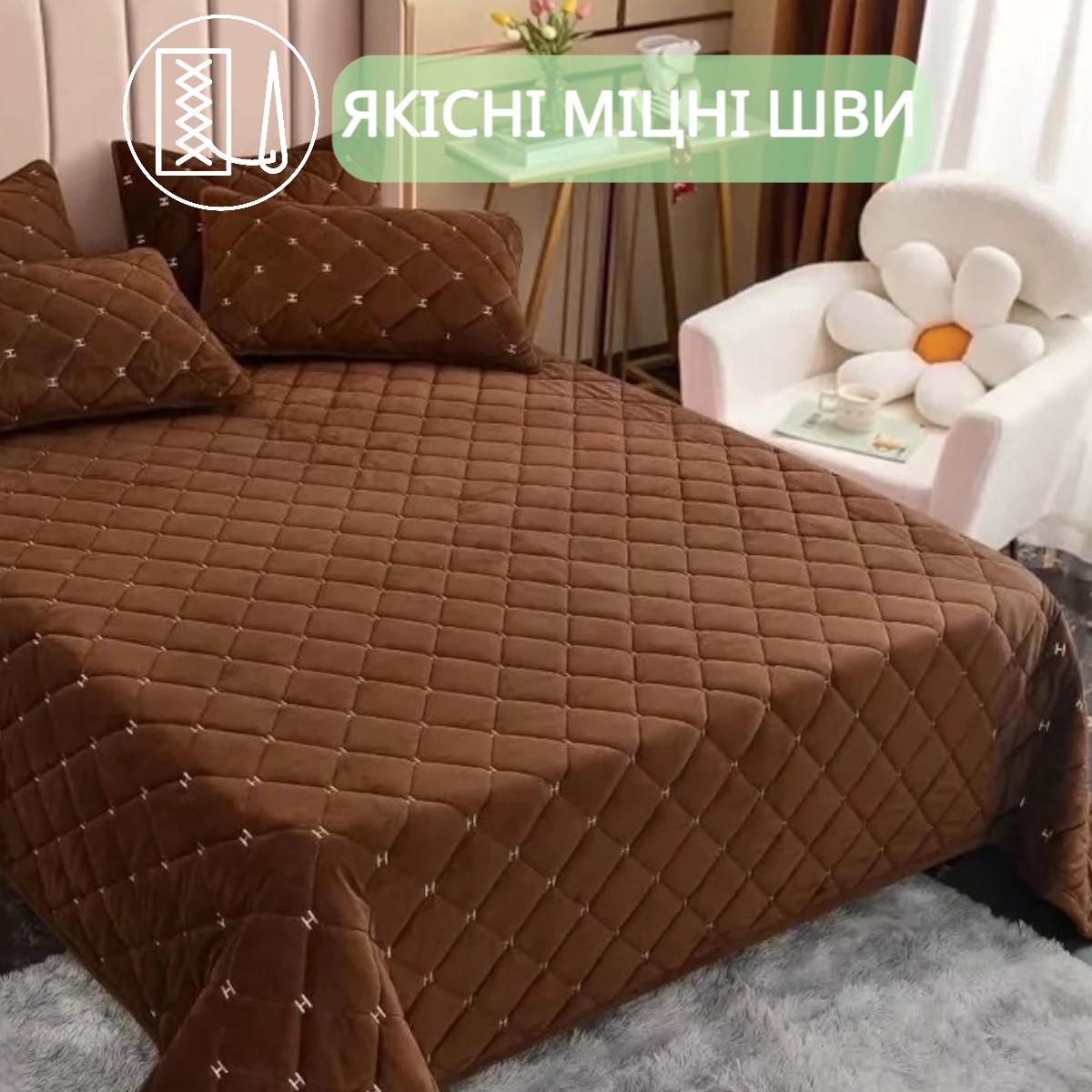 Покривало велюрове стьобане Koloco Ромби гіпоалергенне євро 220х240 см Темно-коричневий (41874) - фото 3 Покривало велюрове стьобане Koloco Ромби гіпоалергенне євро 220х240 см Темно-коричневий (41874) - фото 3