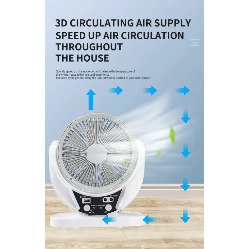 Вентилятор портативний 606 із сонячною панеллю 2 швидкості USB 6" 6 Вт 3,2V 4000 мАг 4в1 (2620348554) - фото 3
