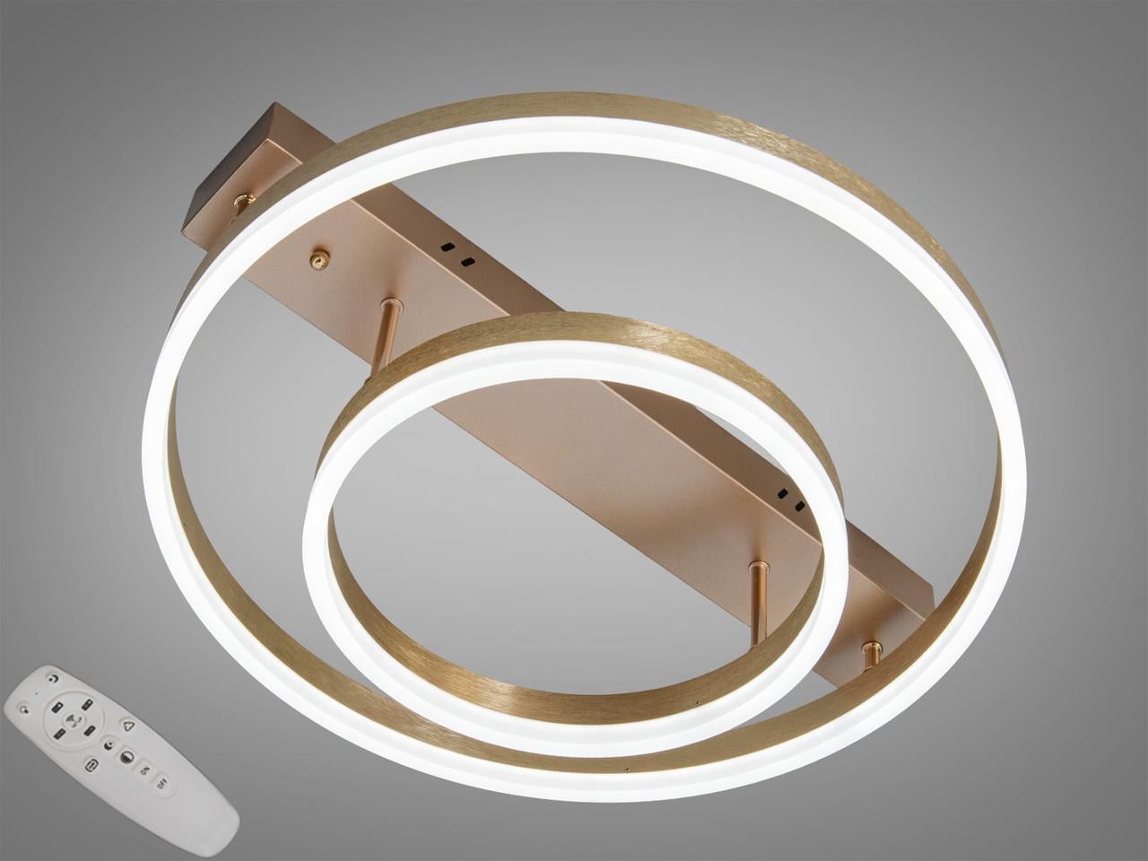 Люстра светодиодная для гостиной 2537G dimmer 2 кольца 60 Вт с пультом Золотой (2957216526)