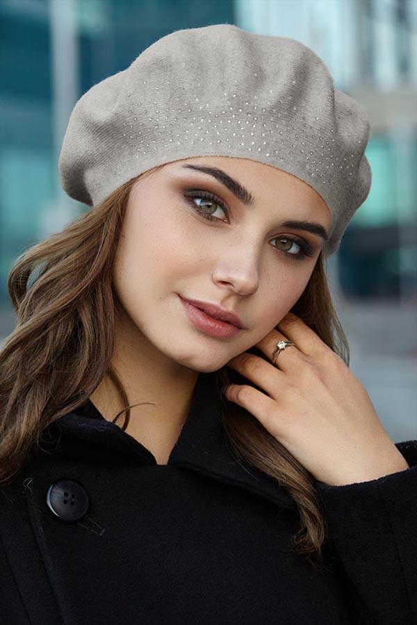 Берет жіночий Braxton Софія з аплікацією зі стразів Сірий (5119-1/26479263)