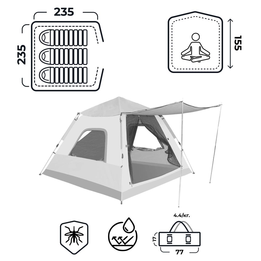 Намет туристичний тримісний 235х235х155 см з тентом Синій (LU005BL) - фото 2