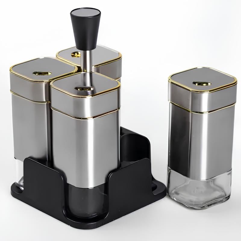 Набор емкостей для специй Yiwu на подставке 4 шт. Серый (HP-1318) Набор емкостей для специй Yiwu на подставке 4 шт. Серый (HP-1318)