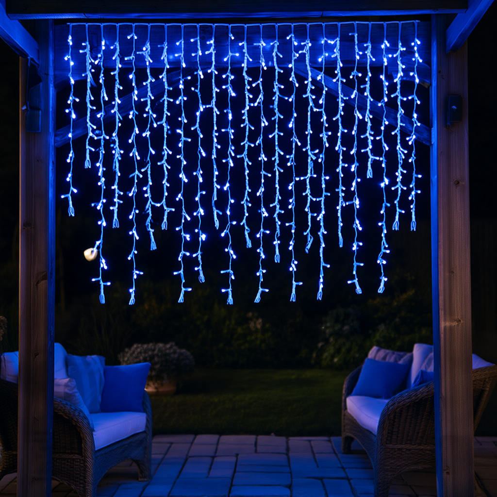 Гирлянда уличная Бахрома 36 м 600 LED белый провод Синий (36MWBL)