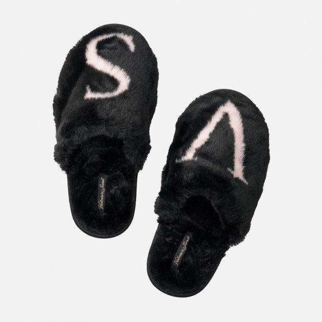 Тапочки женские Victoria's Secret с логотипом Closed Toe Faux Fur Slipper р. 38-39 Черный (2082083063) - фото 1