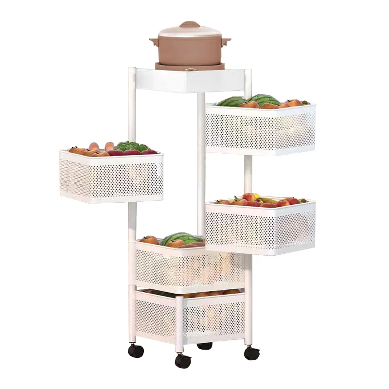 Полка металлическая напольная на колесах для хранения кухонных принадлежностей Белый