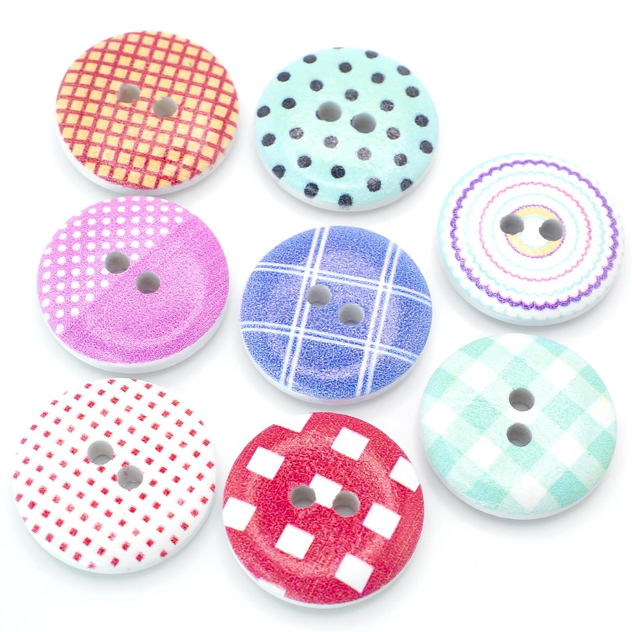 Пуговицы деревянные с разнообразным принтом круглые 20 мм 15 шт. Разноцветный (ДП0020у06)