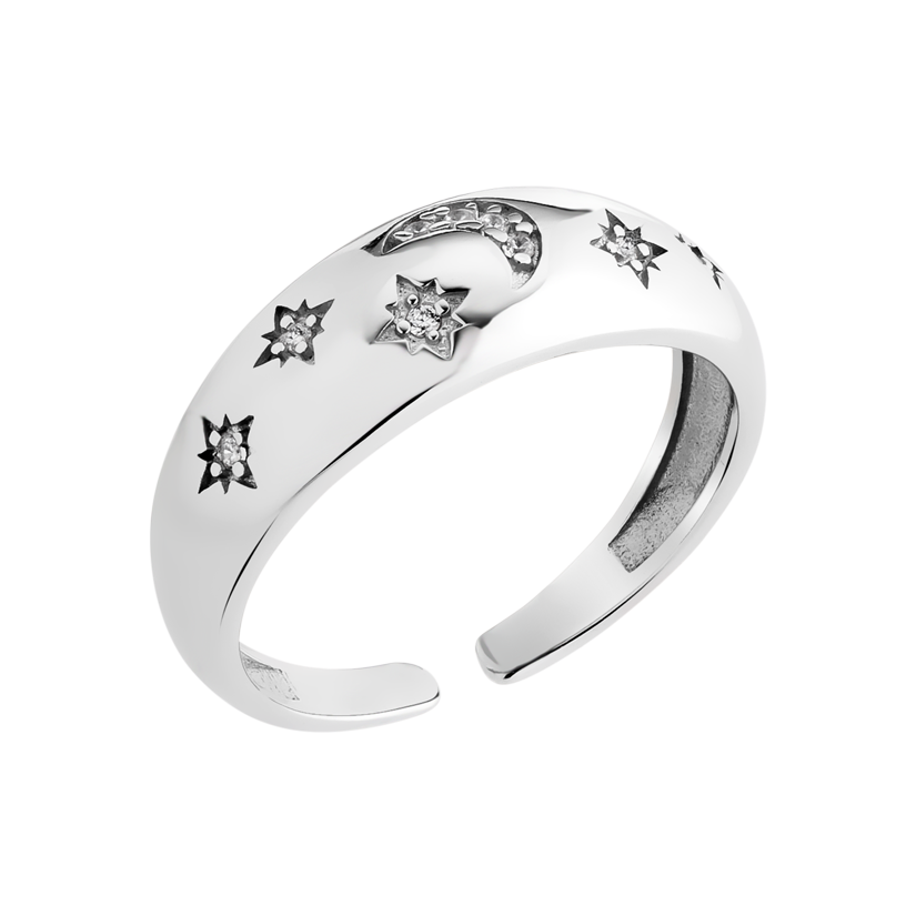 Кольцо серебряное Звездная магия лунный акцент с мерцающими белыми фианитами р. 18
