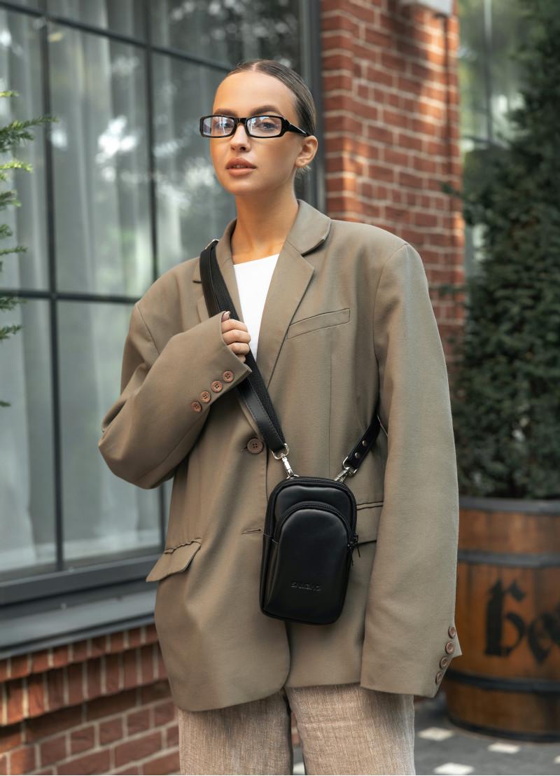 Женская кожаная сумка Sambag Modena для телефона 19х11х3 см Черный (96093101)