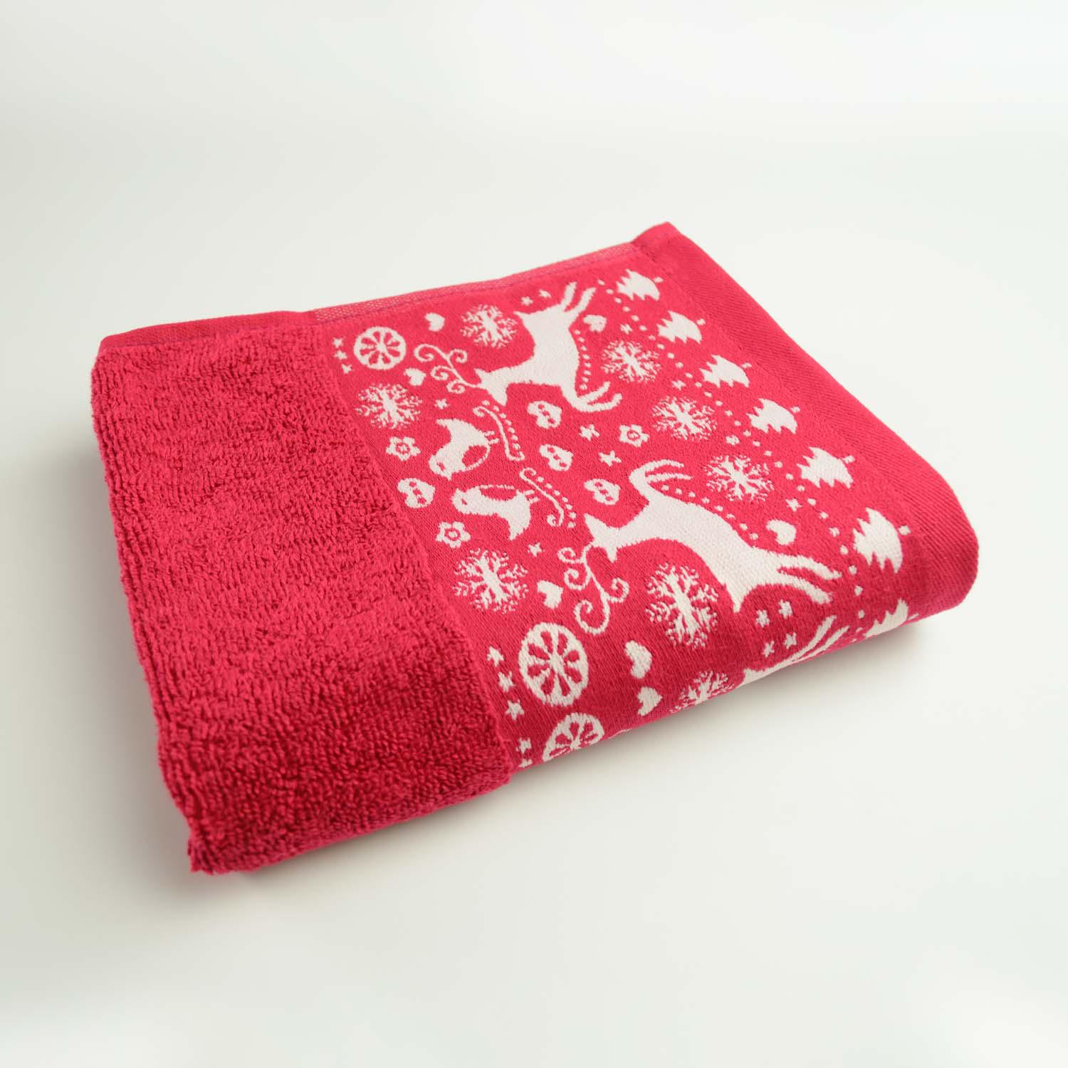 Полотенце махровое GM Textile Merry Christmas Олени 40х70 см Красный (500-70-mk-o-red) - фото 1