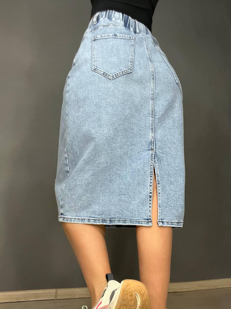 Спідниця жіноча джинсова DNL 207 резинка на талії великі розміри р. 31 Блакитний (4049) - фото 6