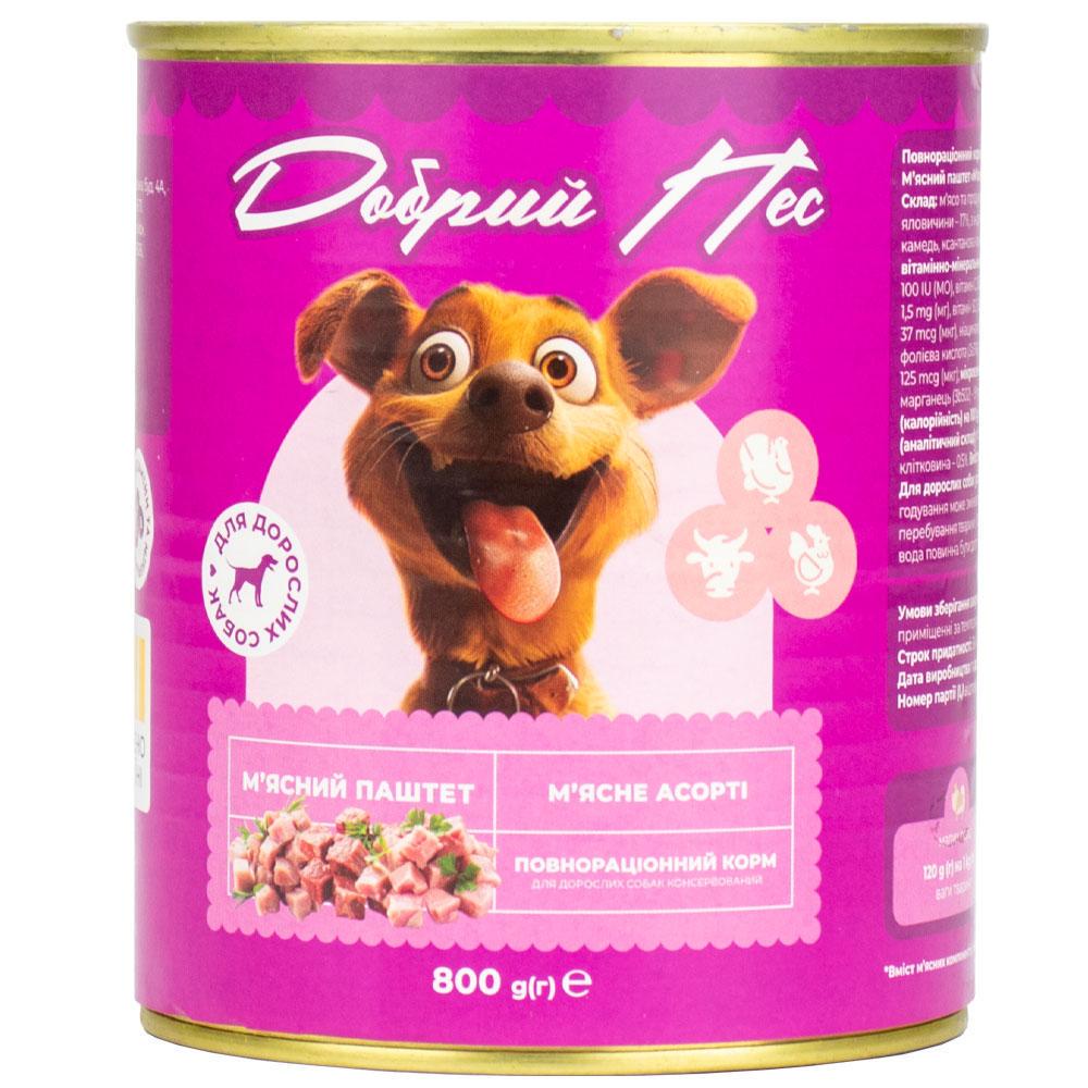 Паштет для собак Добрий Пес с мясным ассорти 6 шт. х 800 г (2368120843) Паштет для собак Добрий Пес с мясным ассорти 6 шт. х 800 г (2368120843)