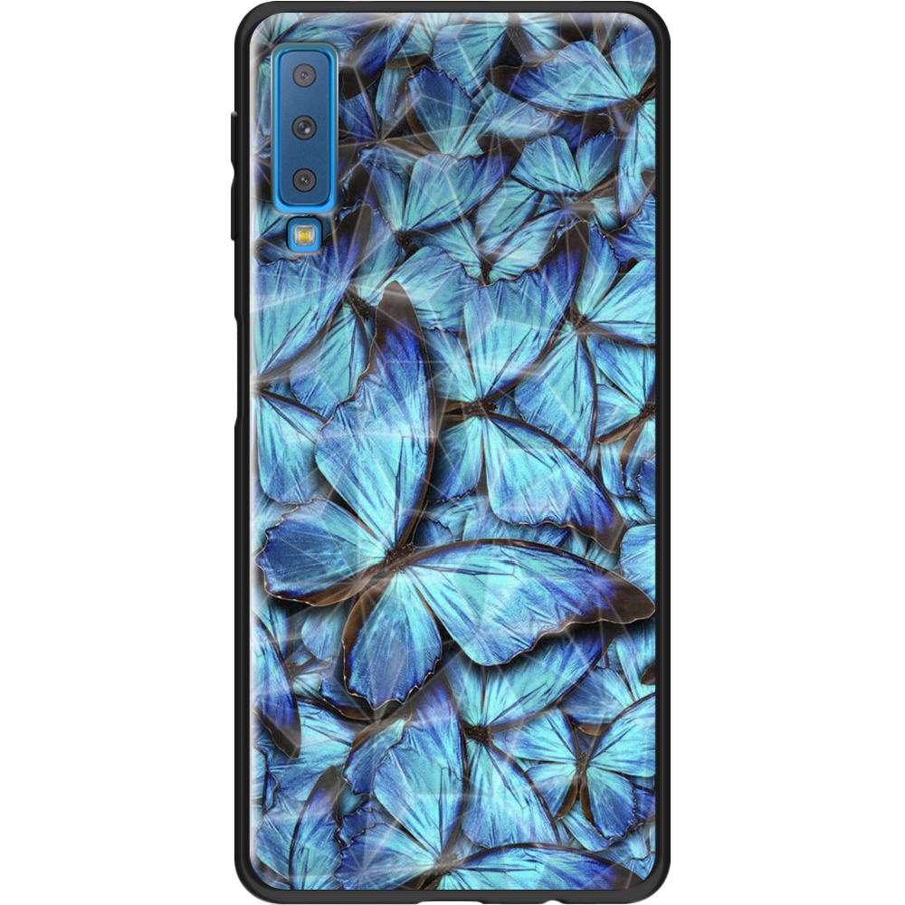 Чохол Boxface Samsung A750 Galaxy A7 2018 Лазурні Метелики Чорний силікон із призмою(35481-up1550-37864)