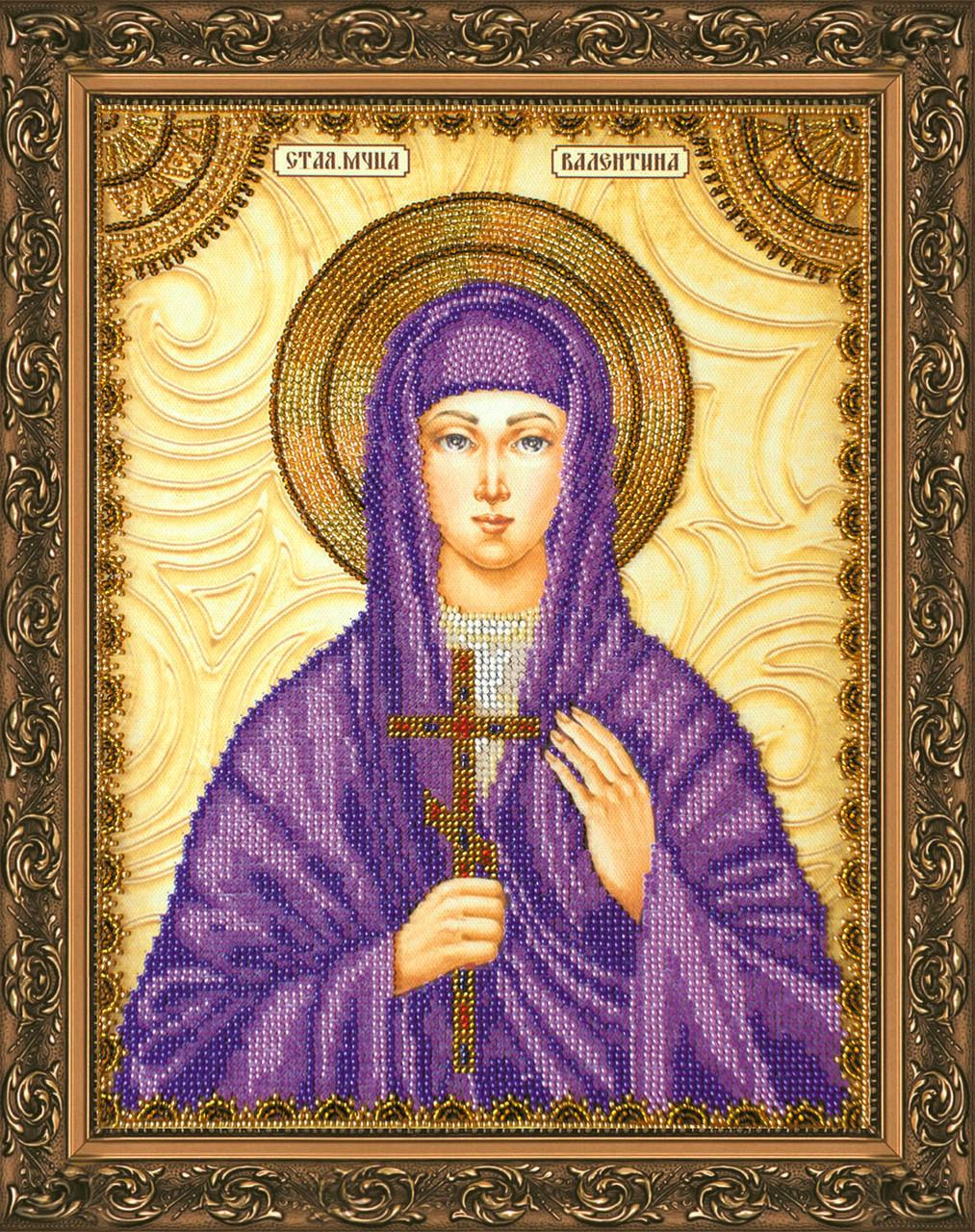 Вышивка бисером на натуральном полотне Святая Валентина Мученица частичная выкладка 30х23 см (1677685413)
