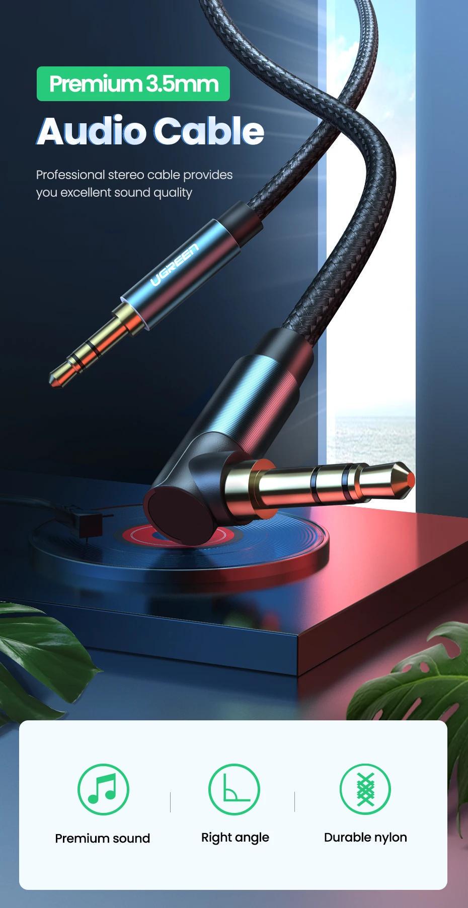 Кабель UGREEN 3.5 мм minijack стерео AUX TRS 3-пиновая нейлоновая оплетка 1,5 м Черный (60180) - фото 2 Кабель UGREEN 3.5 мм minijack стерео AUX TRS 3-пиновая нейлоновая оплетка 1,5 м Черный (60180) - фото 2