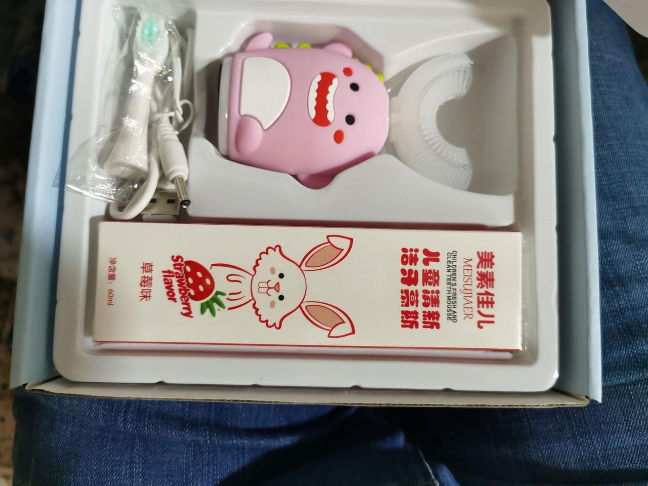 Електрична зубна щітка дитяча ультразвукова типу U силікону Рожевий - фото 6