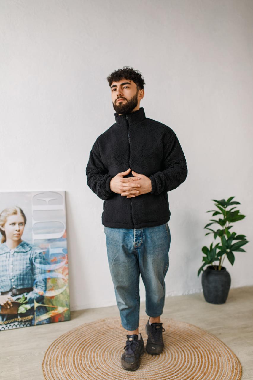 Кофта чоловіча барашкова на блискавці тепла S Чорний (D0048) - фото 2