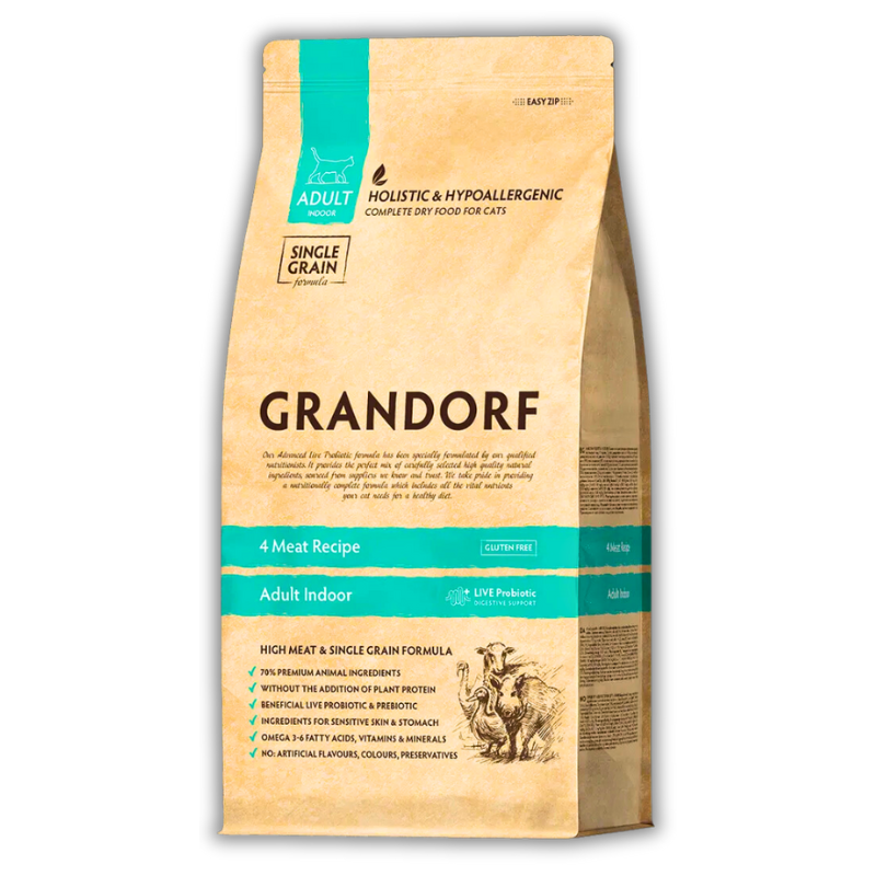 Корм для кошек сухой Grandorf 4 мяса для взрослых домашних котов всех пород 400 г (83740)