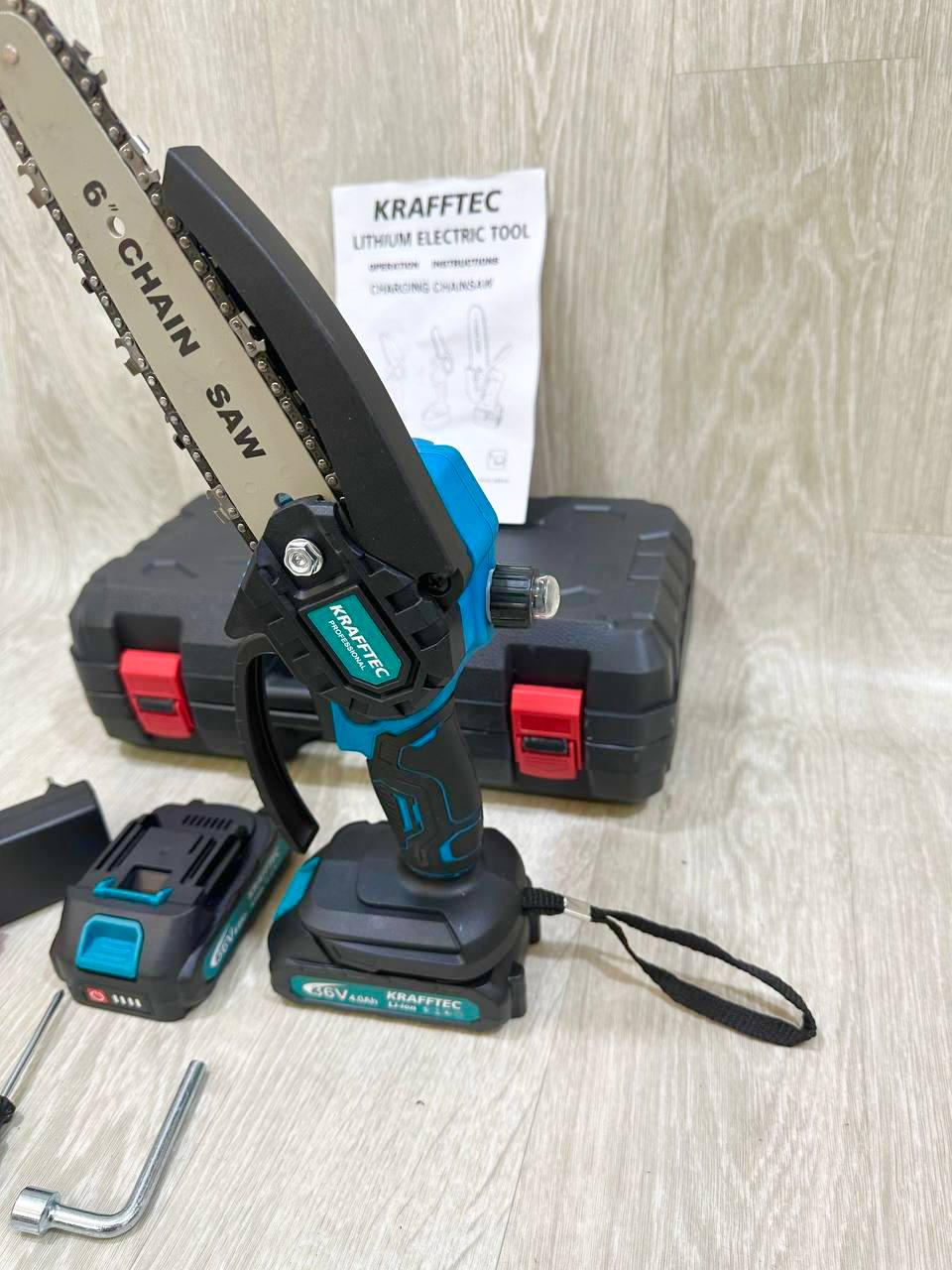 Пила ланцюгова Krafftec 36V 4Ah 1000 Вт АКБ 2 шт. в кейсі (27369375) - фото 4