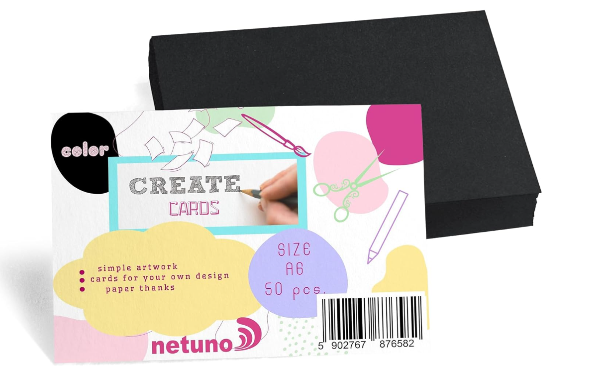 Картон плотный для творчества Netuno A6 250 г/м2 10,5×14,8 см 50 л. Черный/Цветной (3135282018)