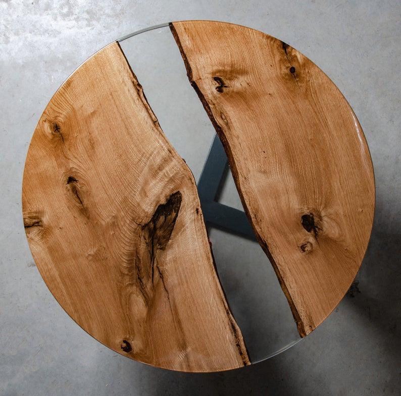 Стол журнальный река Атланта дизайнерский круглый из прозрачной эпоксидная смолы и массива ореха 600х480 мм - фото 3 Стол журнальный река Атланта дизайнерский круглый из прозрачной эпоксидная смолы и массива ореха 600х480 мм - фото 3