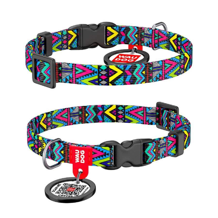 Ошейник для собак нейлоновый Waudog Nylon Инди с QR паспортом пластиковый фастекс XS 10 мм 20-30 см