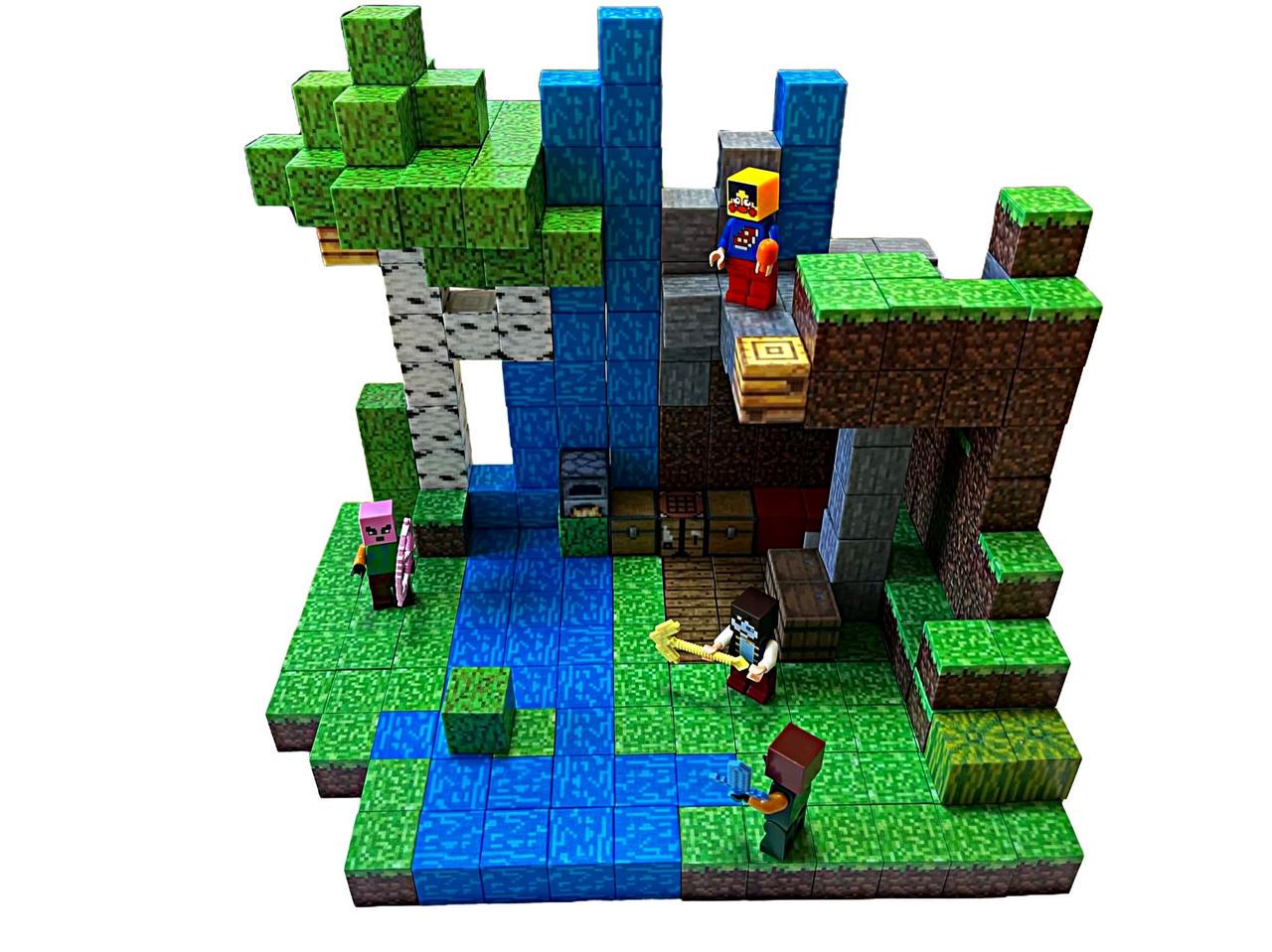 Конструктор магнитный Minecraft Джунгли-Крик с 2 пластиковыми боксами 300 дет. (1082)