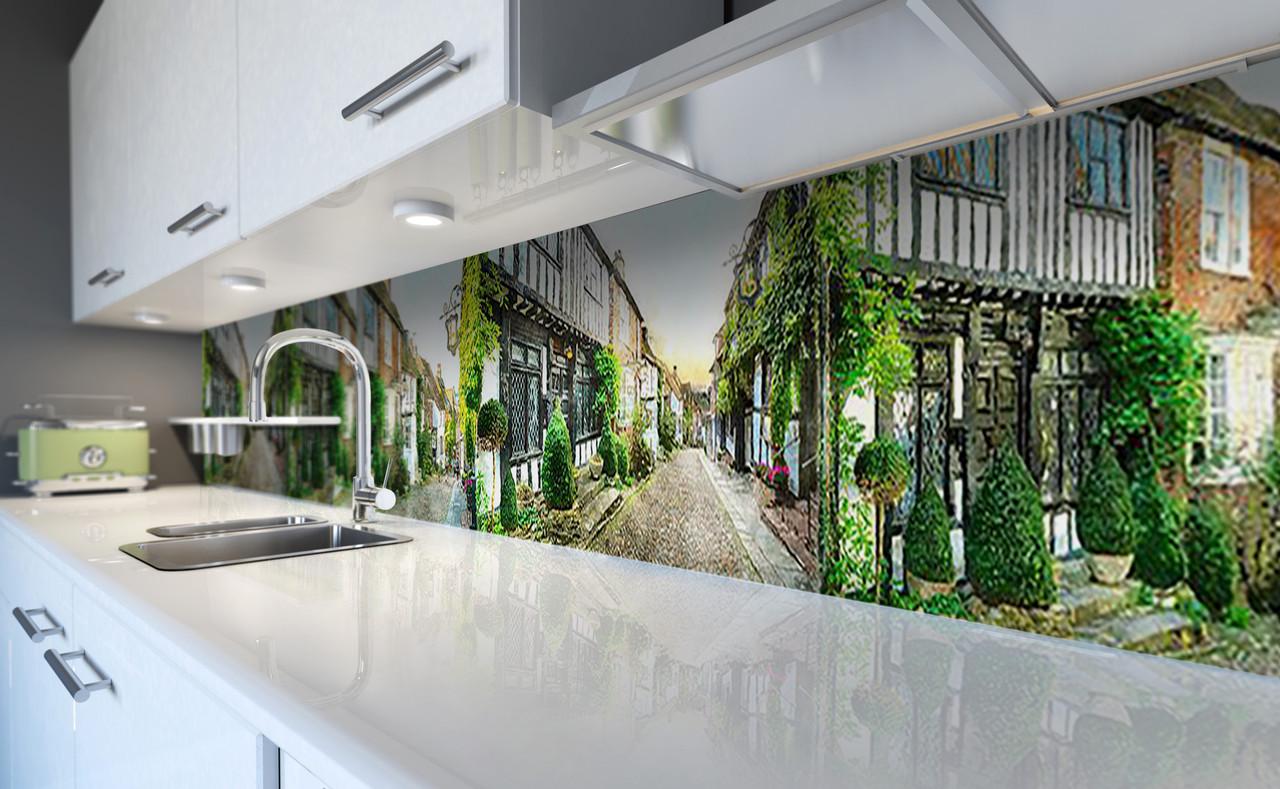 Кухонный фартук Улочки Парижа город из самоклеющейся виниловой пленки 65х250 см Зеленый