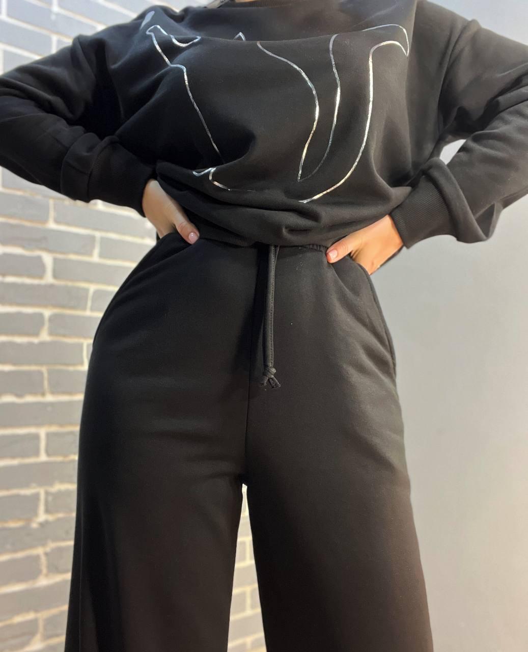 Костюм женский JOGGY 8063-7557 свитшот котенок и брюки широкие палаццо M Черный (1475) - фото 9 Костюм женский JOGGY 8063-7557 свитшот котенок и брюки широкие палаццо M Черный (1475) - фото 9
