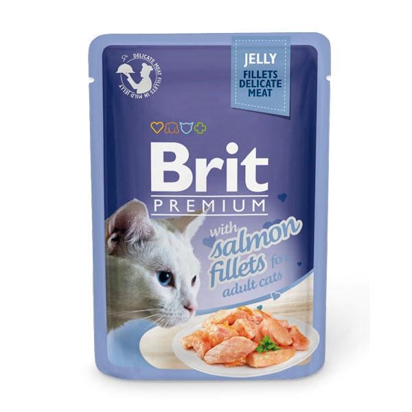 Корм для котів вологий Brit Premium Шматочки з філе лосося в желе 85 г (5059)