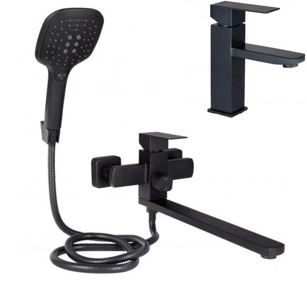Набір змішувачів Lidz KUBIS для ванни та умивальника з душем Чорний
