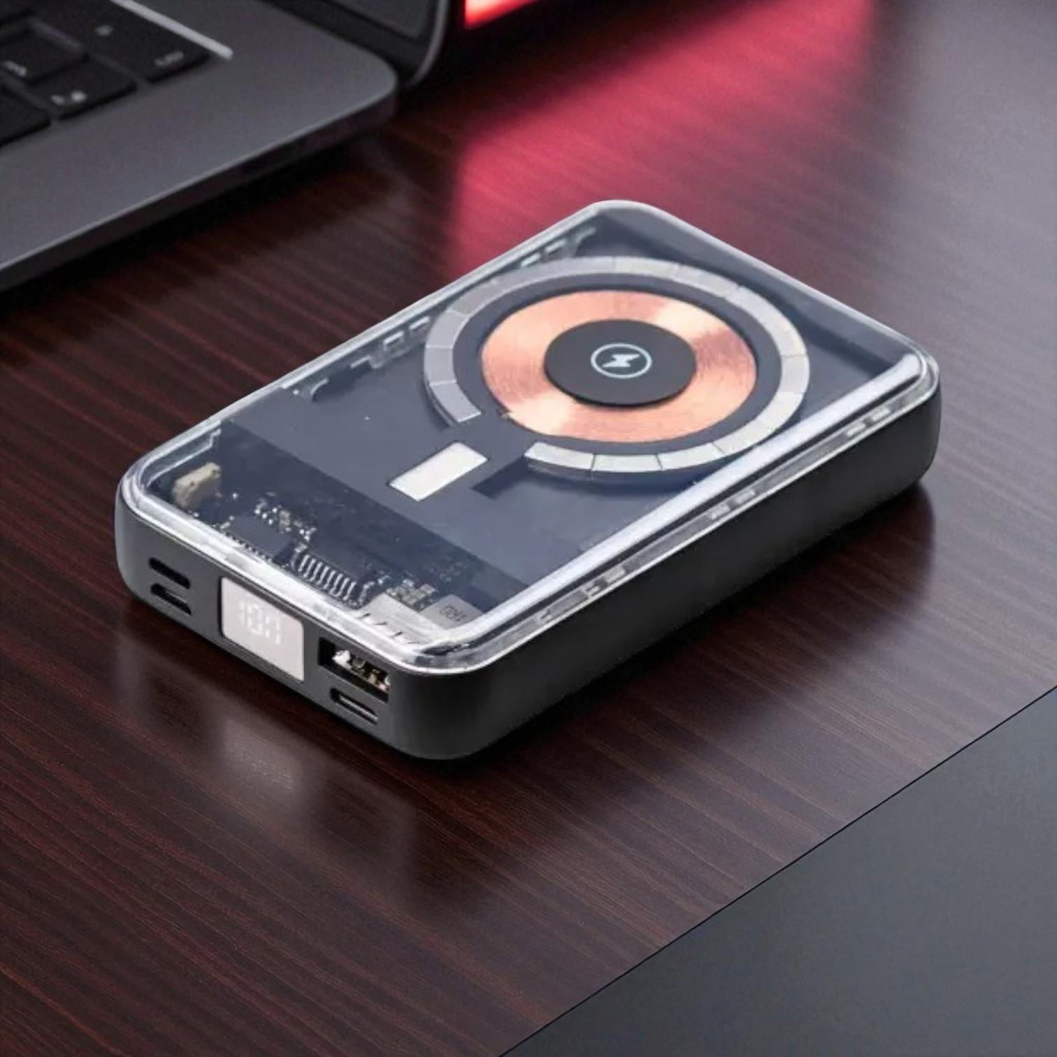 Повербанк с магнитной беспроводной зарядкой MAGSAFE Li-Pol 10000 mAh 3 кабеля Lightning USB-C USB-A Черный (X104) - фото 2