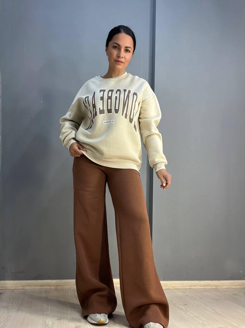 Свитшот женский QUZEN 488 long beach флис утепленный L Светло-бежевый (878) - фото 6