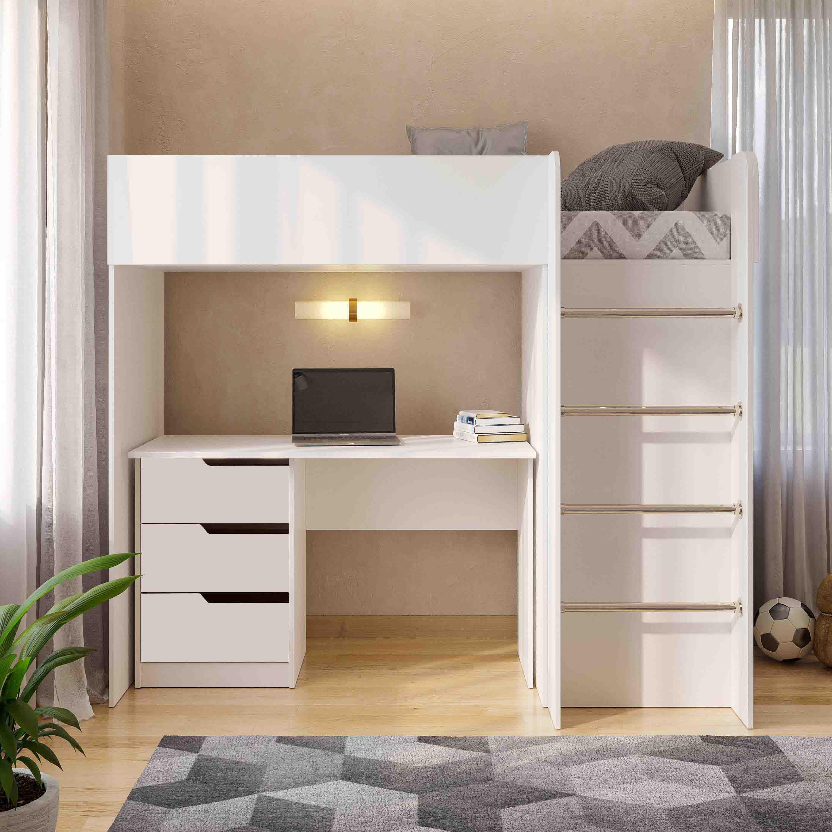 Комплект для детской BED-ROOM 3 кровать со шкафом и письменный стол 1940x1020x1690 мм Белый