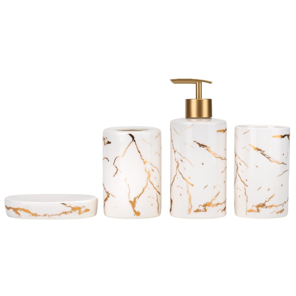 Набір для ванної кімнати Elisey Золотий мармур 17 см Білий (9190-011)