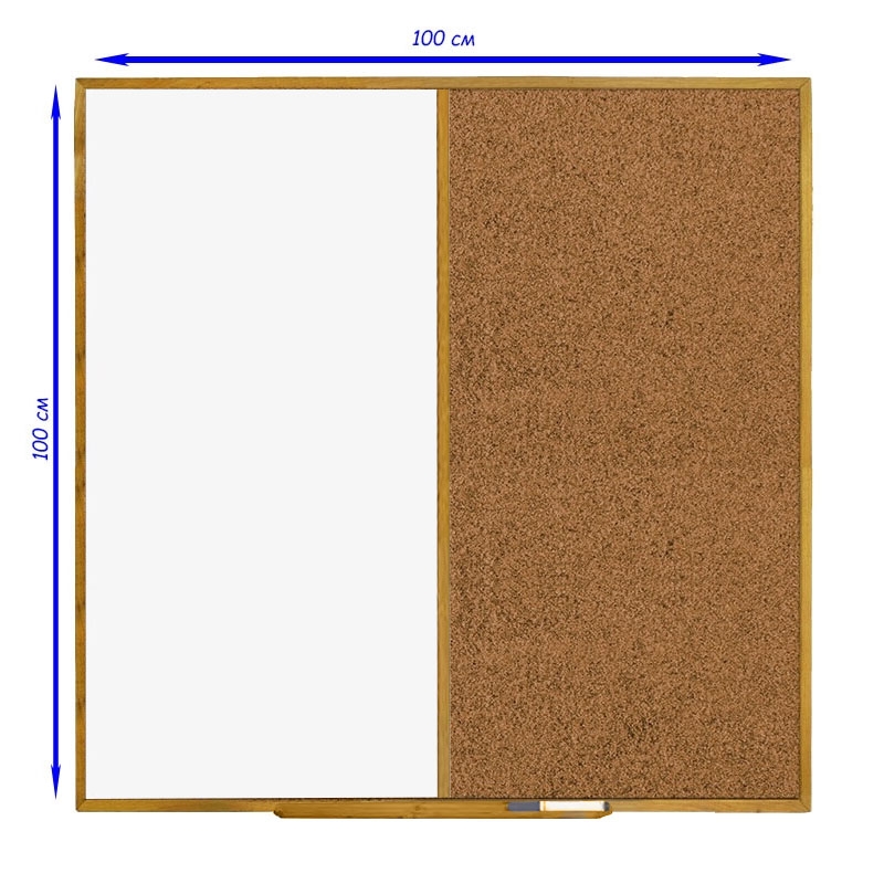 Дошка комбі пробкова/маркерно-магнітна з дерев'яною рамкою 100x100/50 см (tf1443) - фото 2