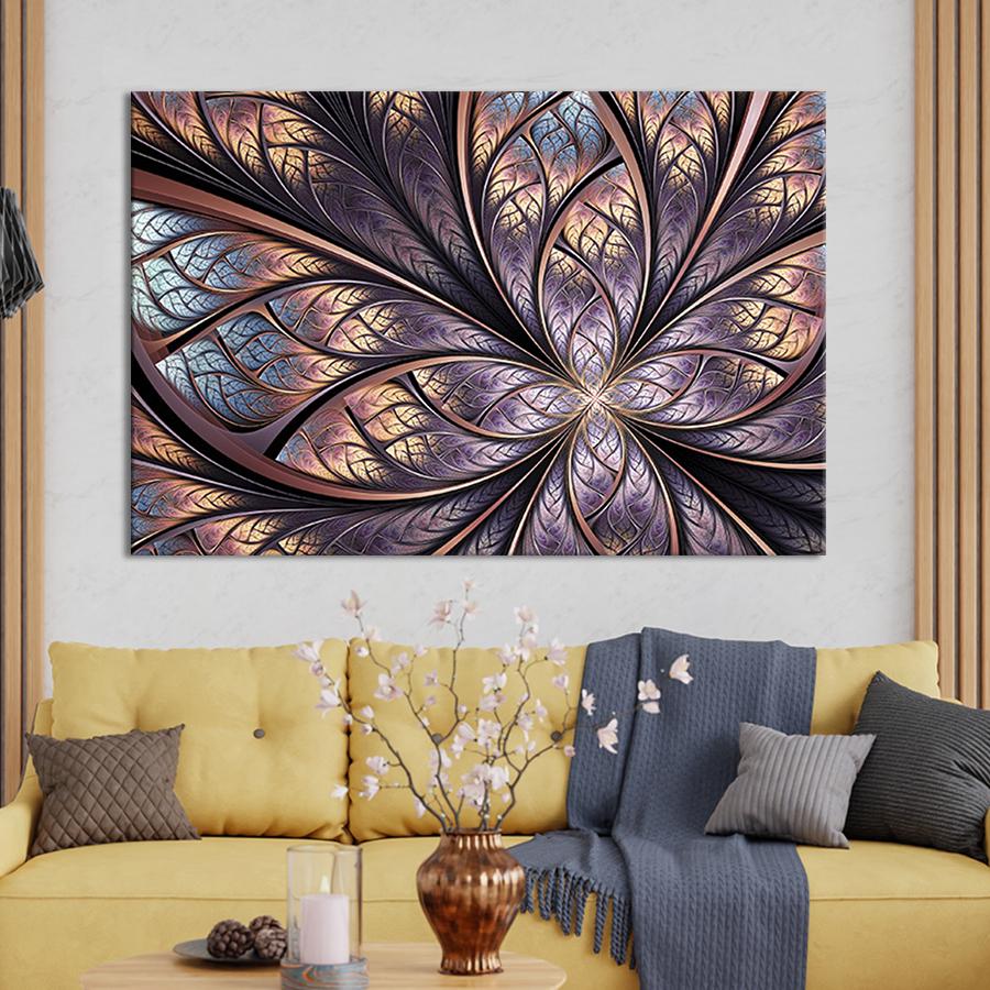 Настінний декор картина на холсті для інтер’єру Квіткові лінії абстракції 51x34 см (14-1)