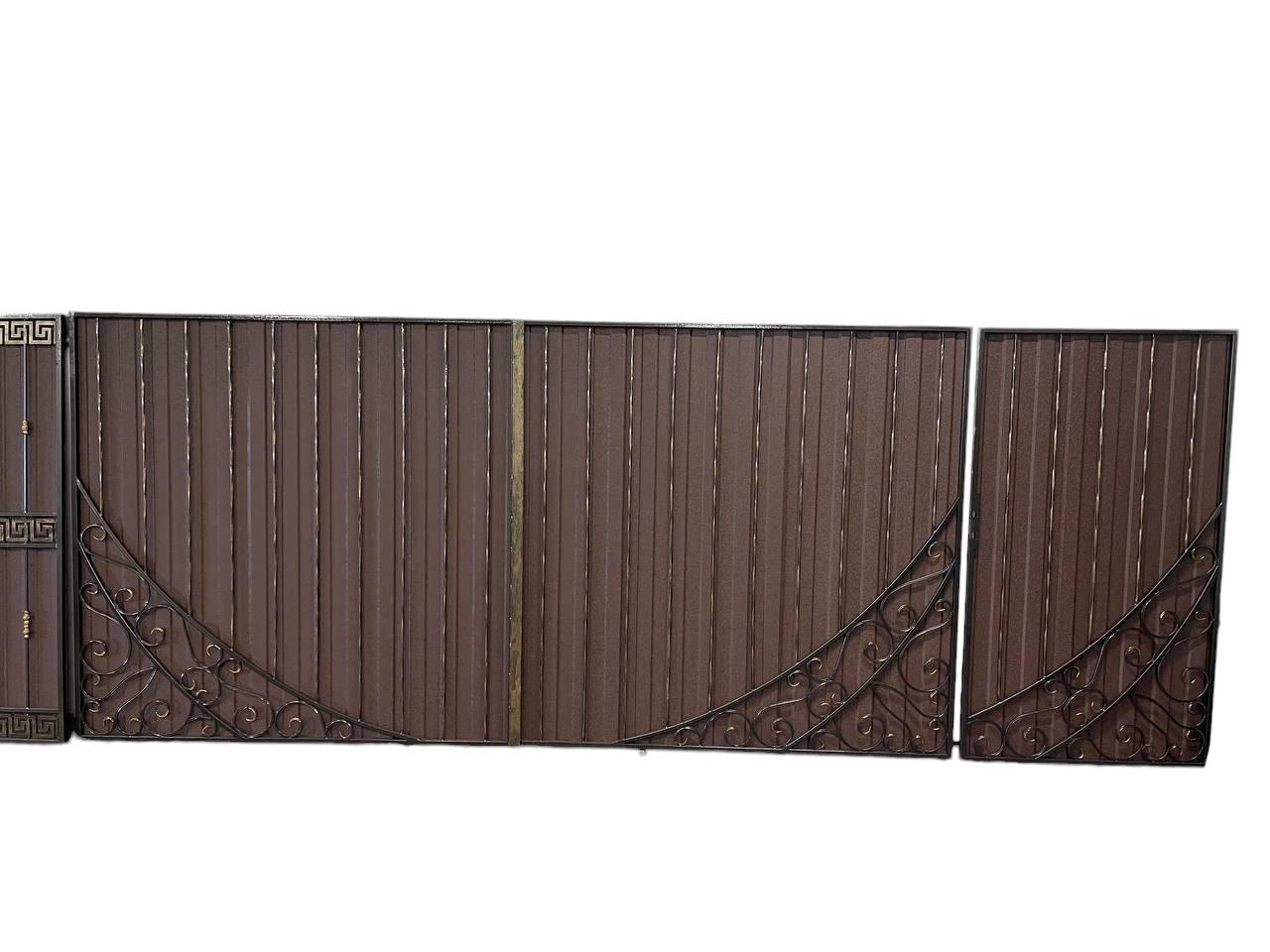 Ворота кованые с калиткой и профнастилом 3400х2000 мм (0117)