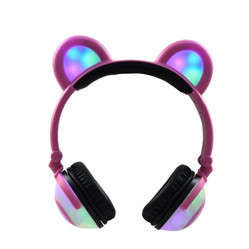 Наушники LINX Bear Ear Headphone с ушками LED подсветка Розовый (SUN1862)