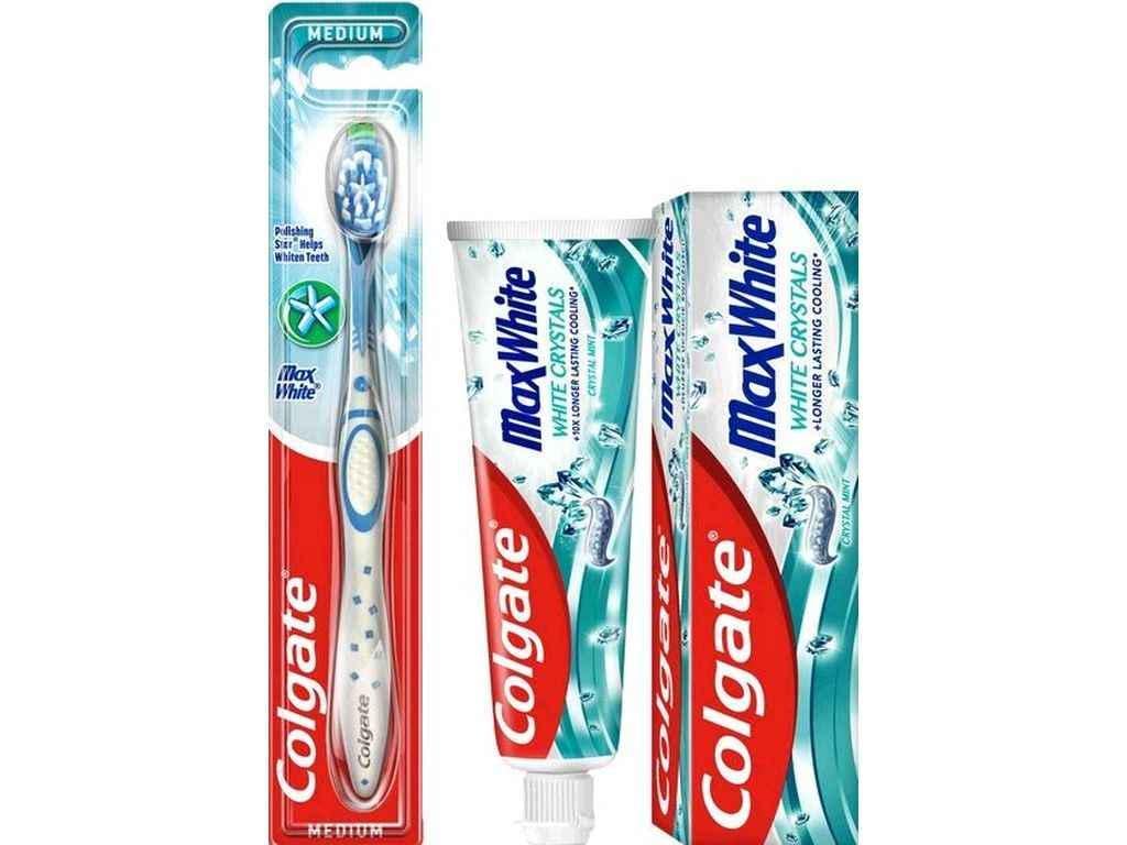 Набор зубная паста/зубная щетка Colgate 75 мл Max White White Crystals Макс блеск средний (1046053) Набор зубная паста/зубная щетка Colgate 75 мл Max White White Crystals Макс блеск средний (1046053)