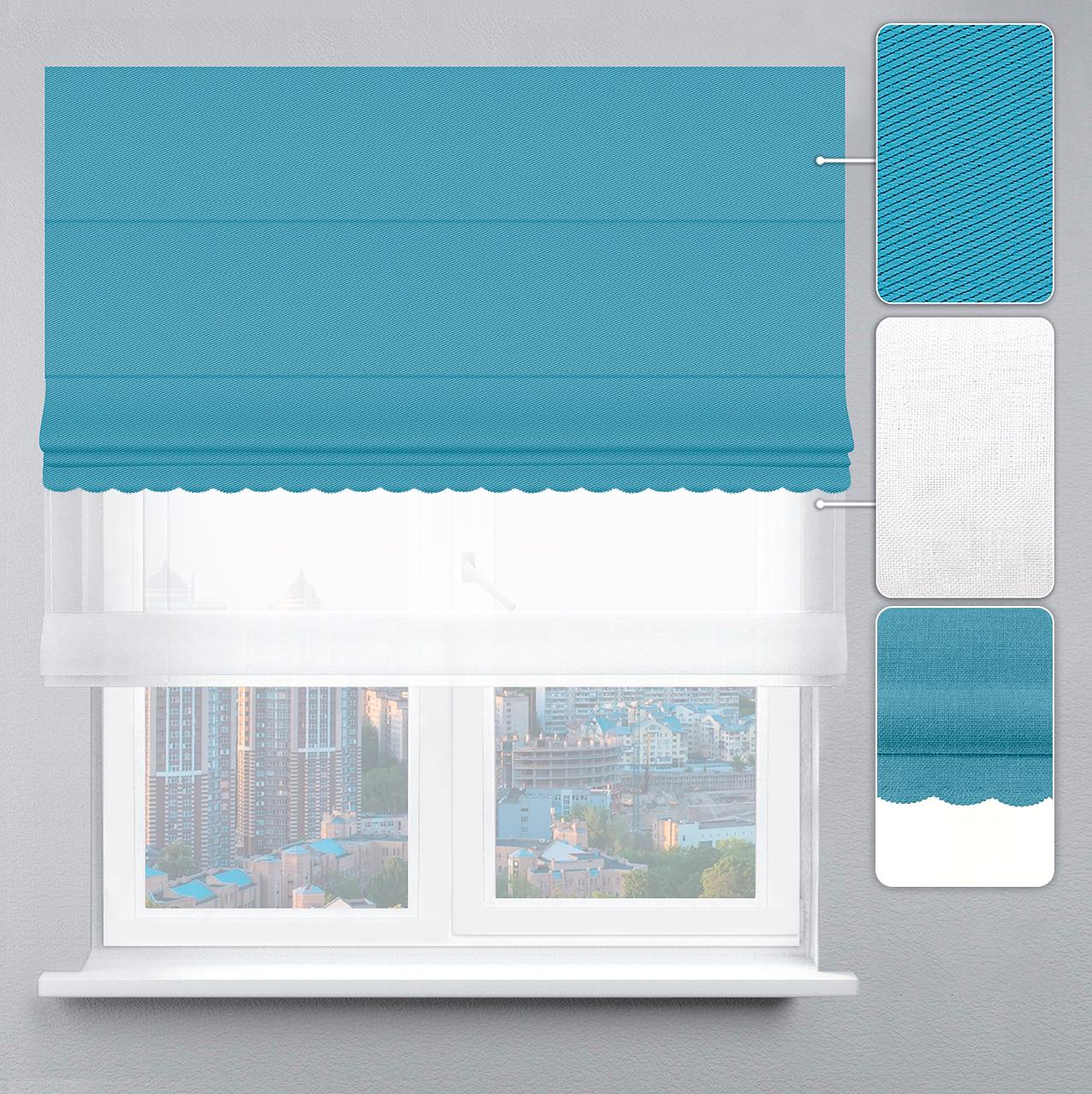 Римская штора блэкаут перфект с цепочным карнизом с ажуром 130х170 см Белый/Голубой