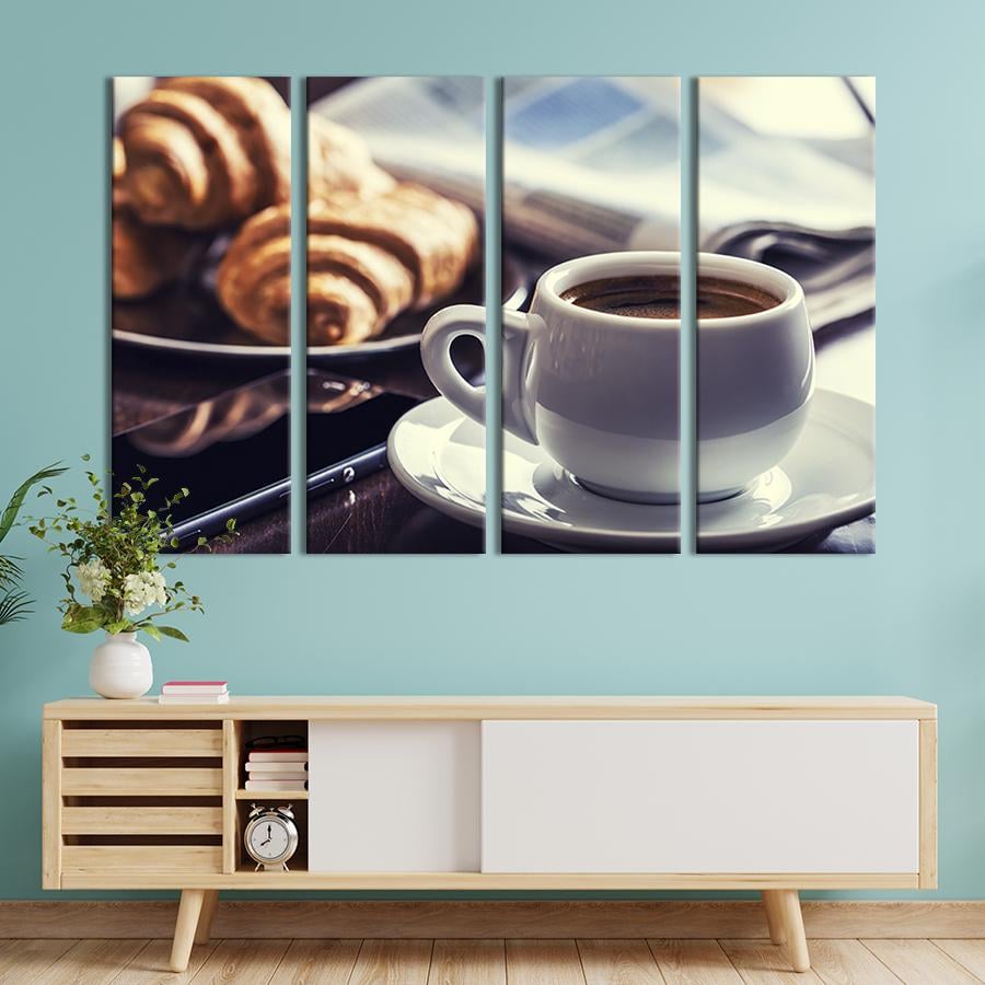 Картина модульная из 4 частей Свежие круассаны с кофе M 89x53 см (288-41)