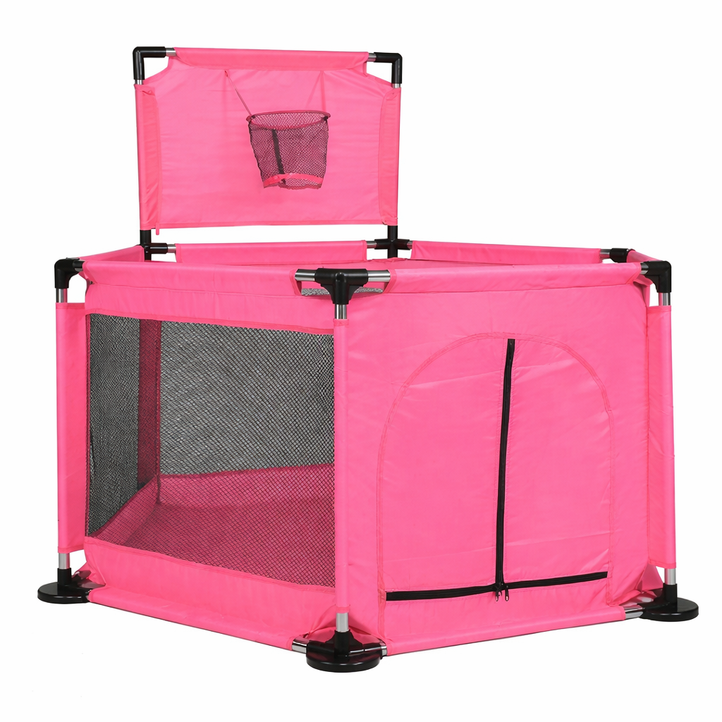 Манеж игровой детский складной с баскетбольным кольцом до 50 кг 130х65х100 см Розовый