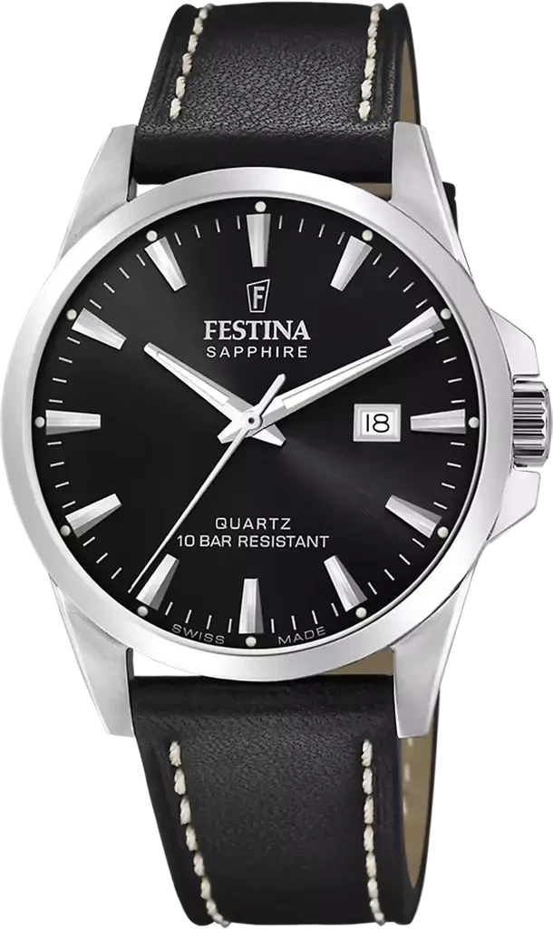 Наручные часы мужские Festina Classics Swiss Made F20025/4 со стальным корпусом/водозащитой 100 м и черным циферблатом