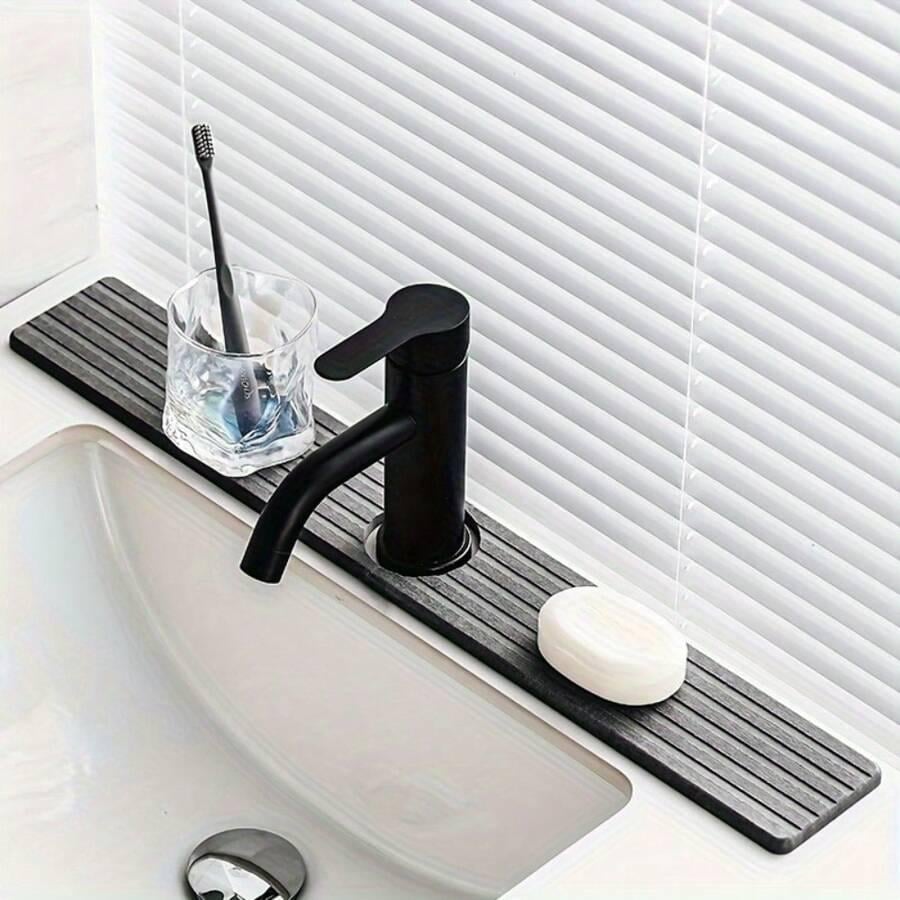 Килимок під змішувач раковини на кухню або ванну кімнату кам'яний діатомітовий Темно-сірий