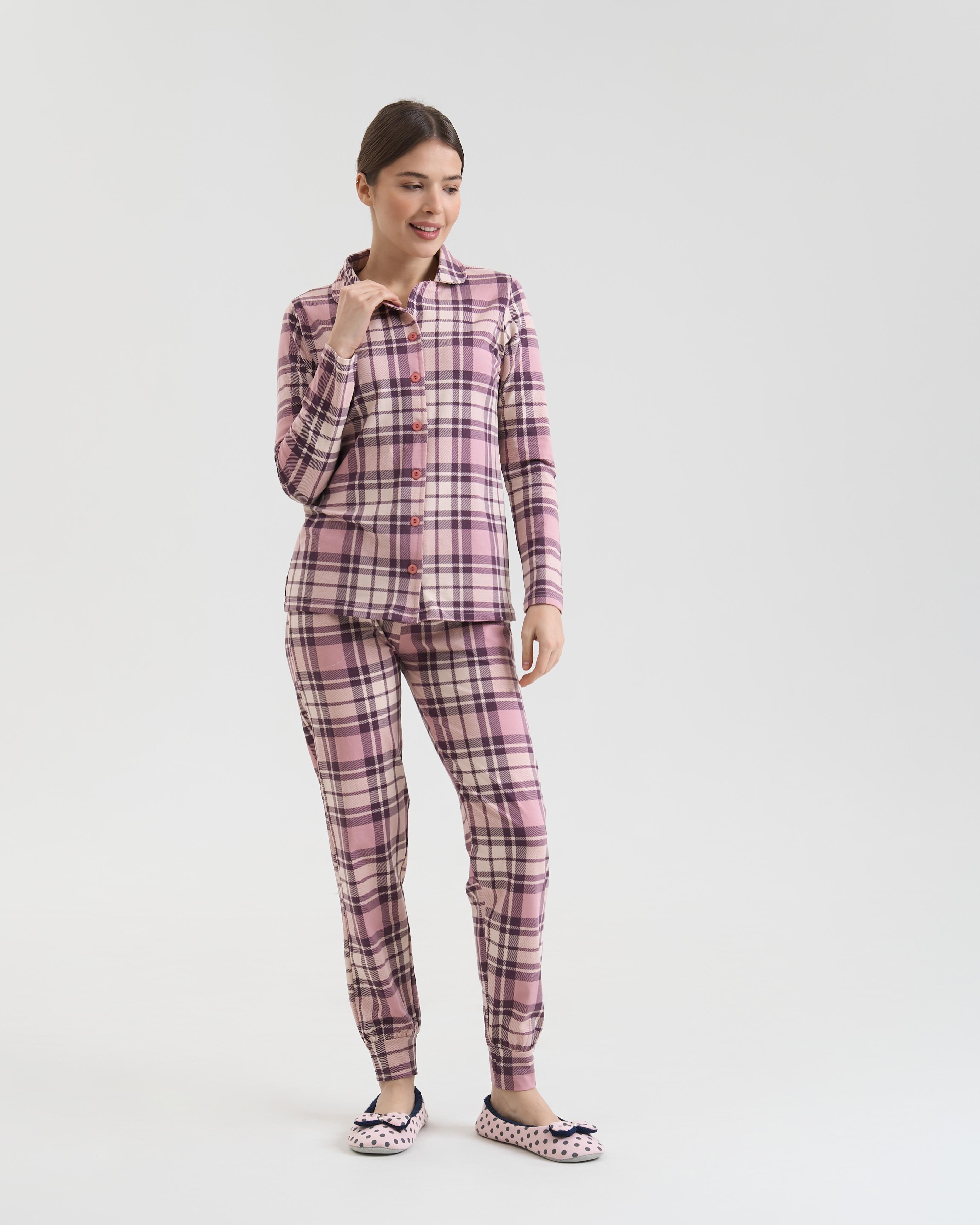 Пижама женская на пуговицах классика в клетку 96802 S Розовый