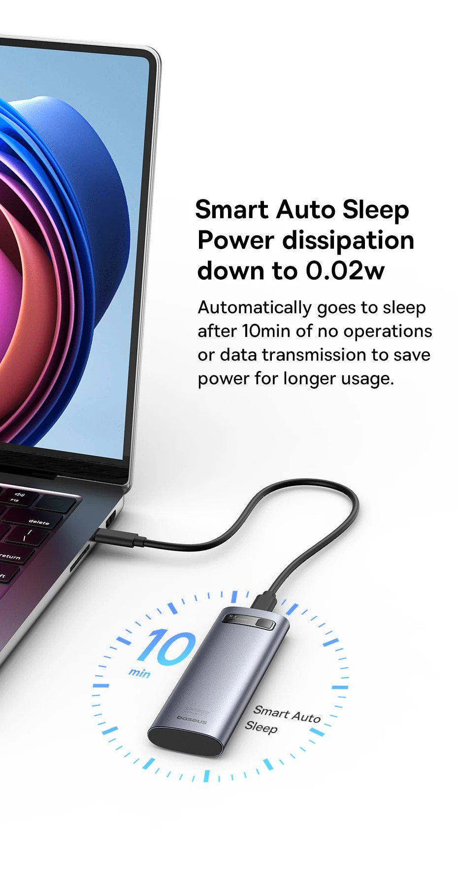 Корпус BASEUS для M.2 NVME та SATA SSD дисків FlyJoy 10 Гбіт/с USB 3.2 Gen2 2280/2260/2242/2230 для PCI-e та NGFF Сірий (B00760600811-00) - фото 4 Корпус BASEUS для M.2 NVME та SATA SSD дисків FlyJoy 10 Гбіт/с USB 3.2 Gen2 2280/2260/2242/2230 для PCI-e та NGFF Сірий (B00760600811-00) - фото 4