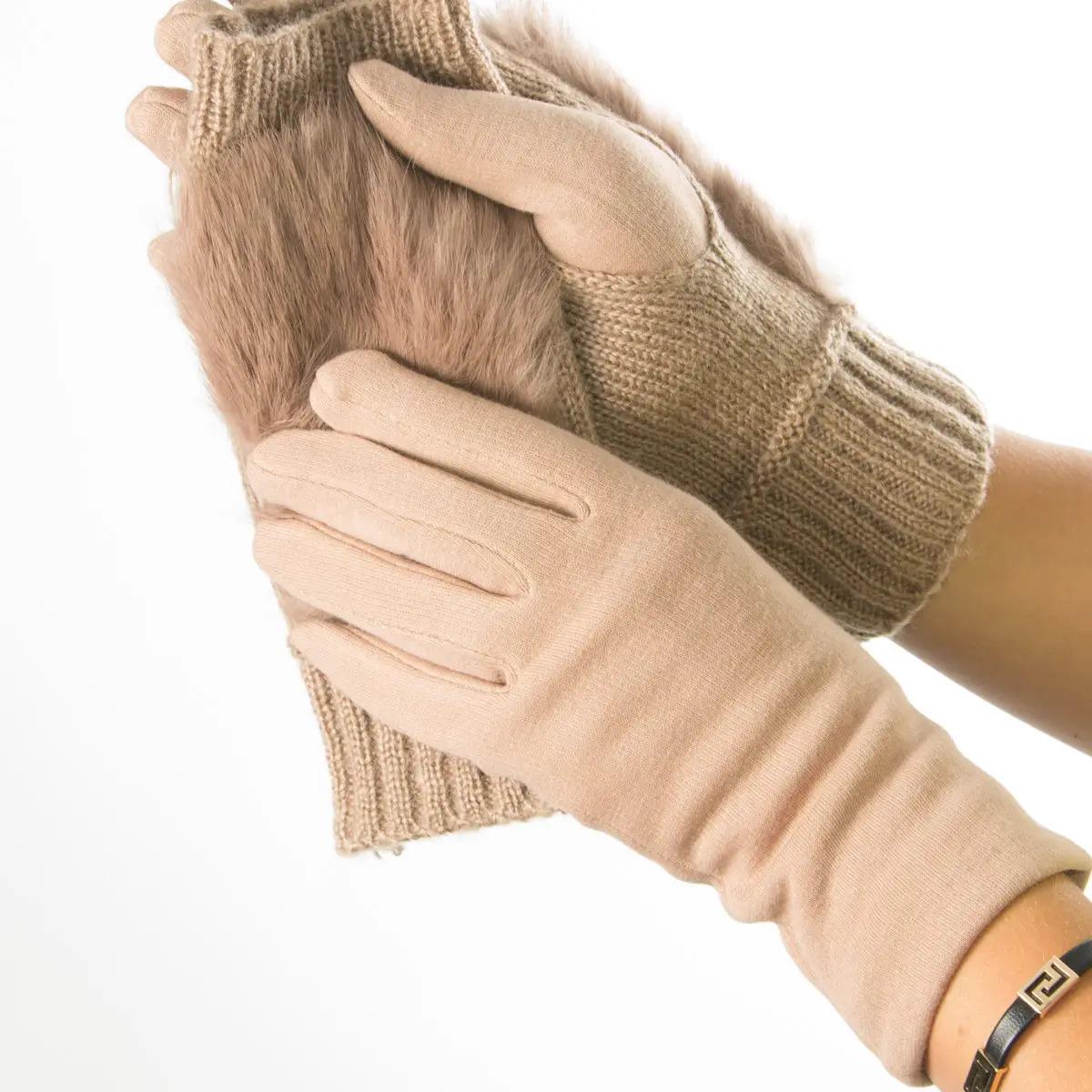 Рукавички жіночі текстильні з в'язкою та вставкою з натурального хутра L (№19-F10)