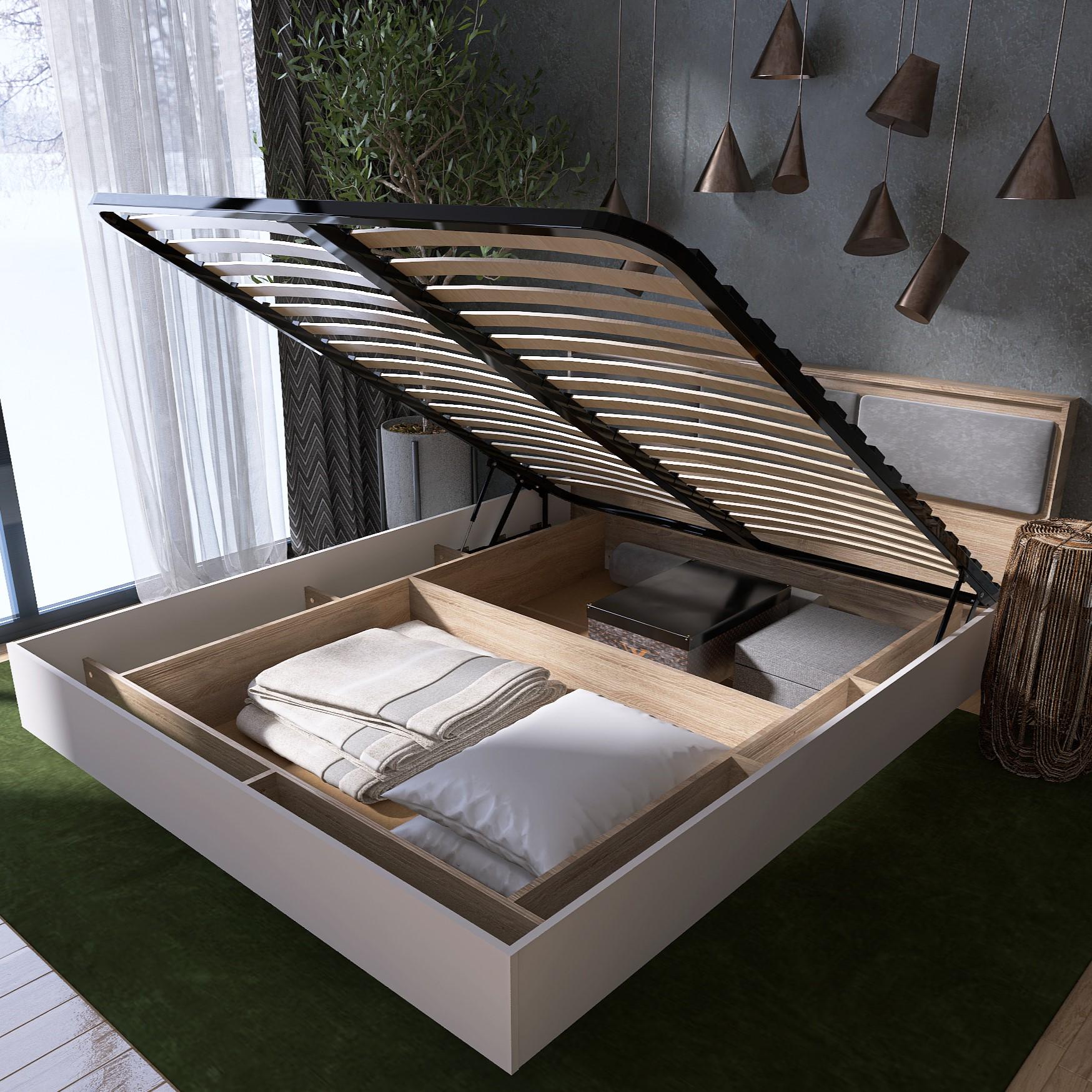 Ліжко двоспальне Everest Сіті 1400 з підйомним механізмом та ламельною основою Сонома/Білий (11489) - фото 3 Ліжко двоспальне Everest Сіті 1400 з підйомним механізмом та ламельною основою Сонома/Білий (11489) - фото 3